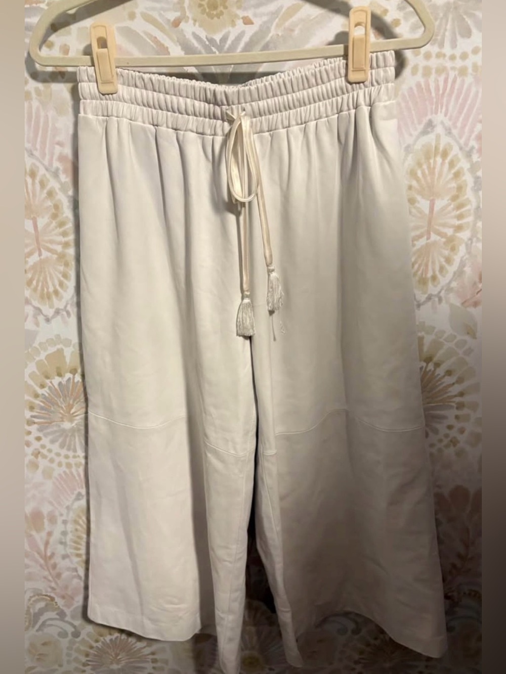 Adam Lippes White Lamb Leather Silk Lined Wide Leg Culottes Pants Small 117505PG